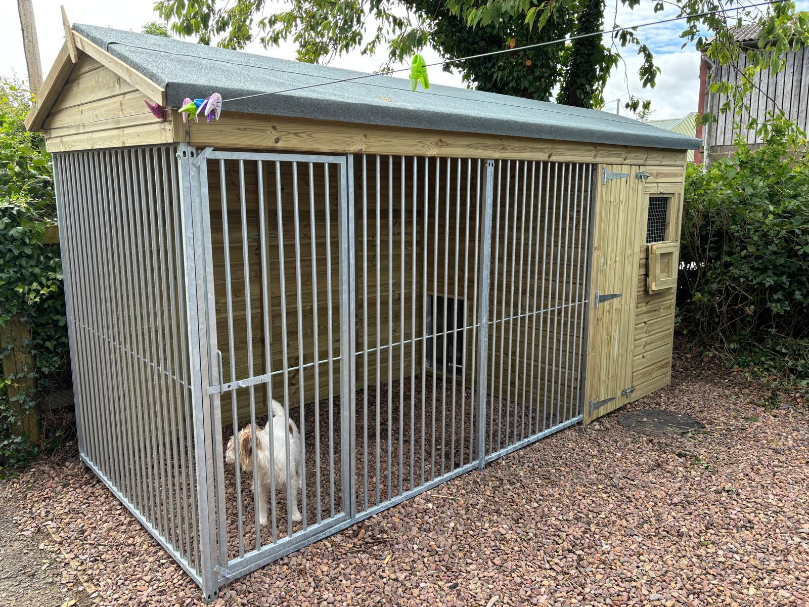 wooden dog kennel and run