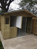 Load image into Gallery viewer, Elworth Chalet Wooden Dog Kennel And Run 14ft (wide) x 4ft (depth) x 6'6ft (apex)
