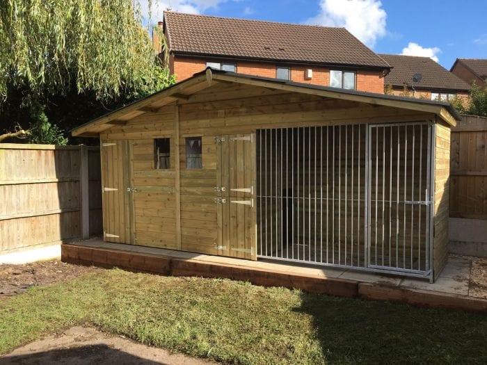 wooden dog kennel and run