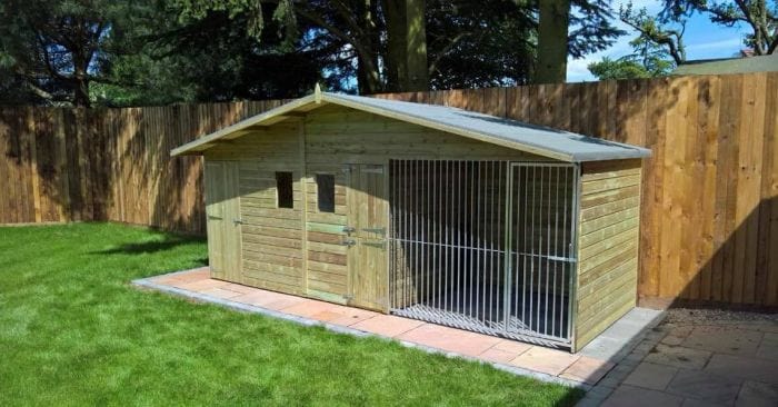 wooden dog kennel and run