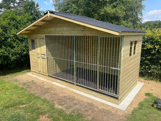 wooden dog kennel and run