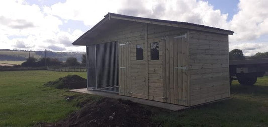 wooden dog kennel and run