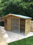 Load image into Gallery viewer, Elworth Chalet Wooden Dog Kennel And Run 14ft (wide) x 4ft (depth) x 6'6ft (apex)
