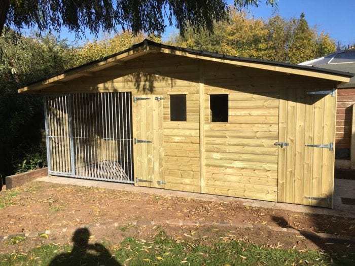 wooden dog kennel and run