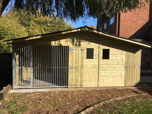 wooden dog kennel and run