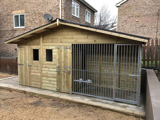 wooden dog kennel and run