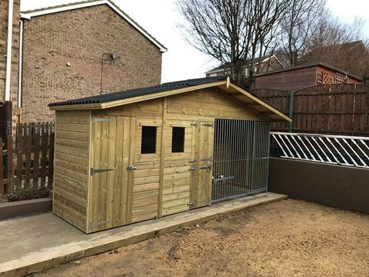 wooden dog kennel and run