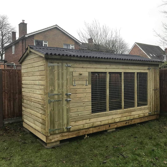 wooden dog kennel and run