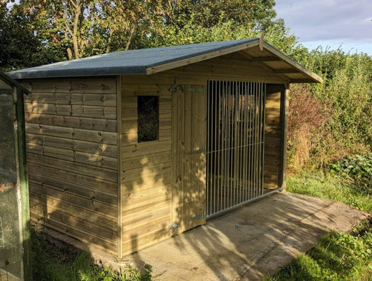 wooden dog kennel and run