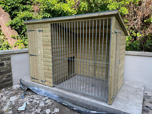 wooden dog kennel and run