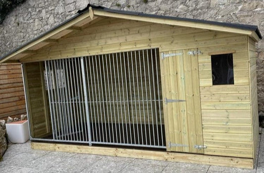 wooden dog kennel and run