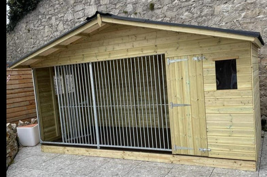 wooden dog kennel and run