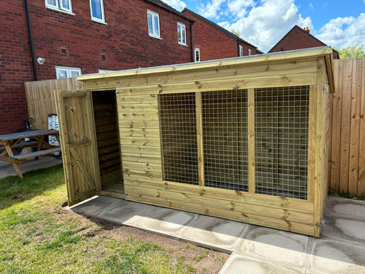 wooden dog kennel and run