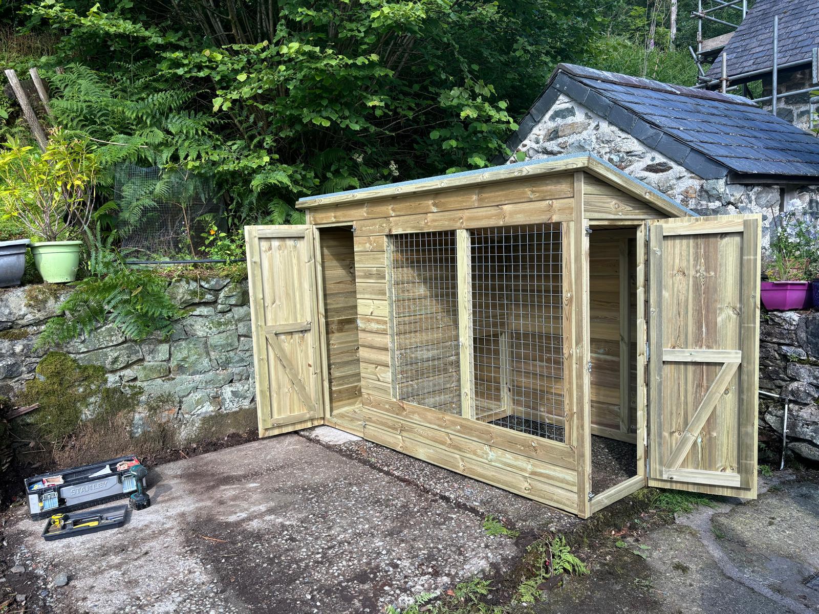 ASTON WOODEN DOG KENNEL AND RUN  8ft wide x 6ft depth x 5'7ft high