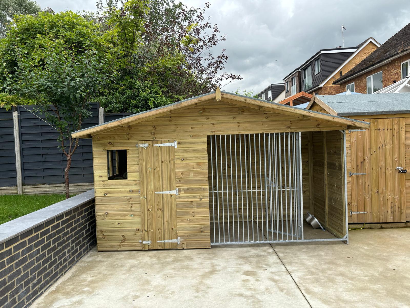 wooden dog kennel and run