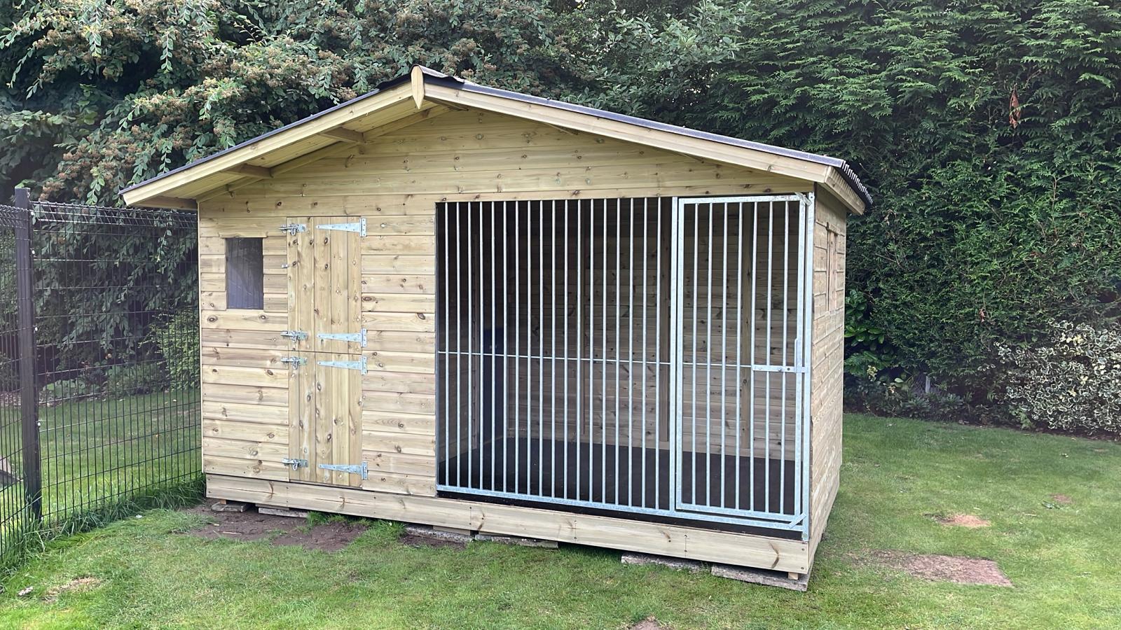 wooden dog kennel and run