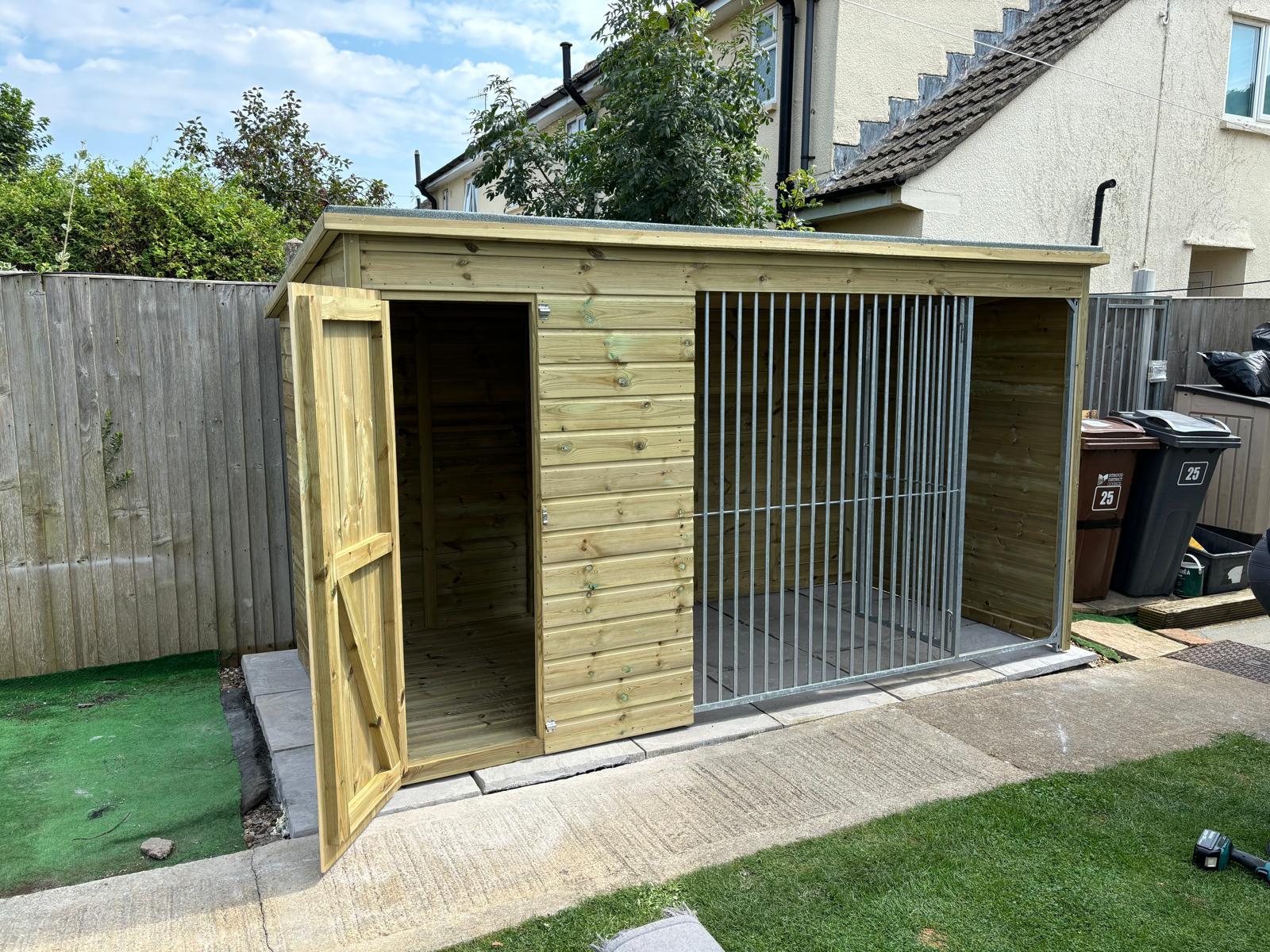 wooden dog kennel and run