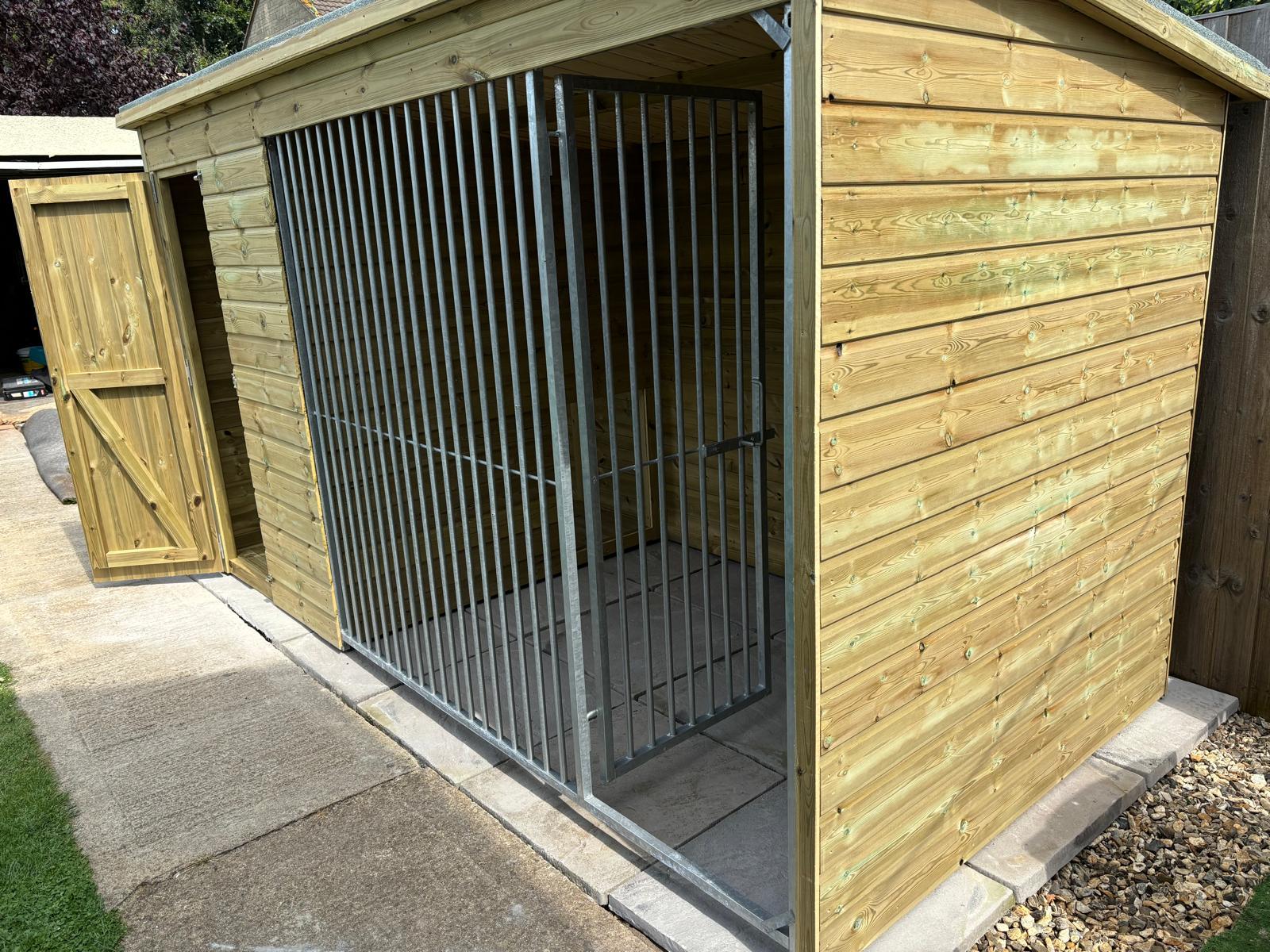 wooden dog kennel and run