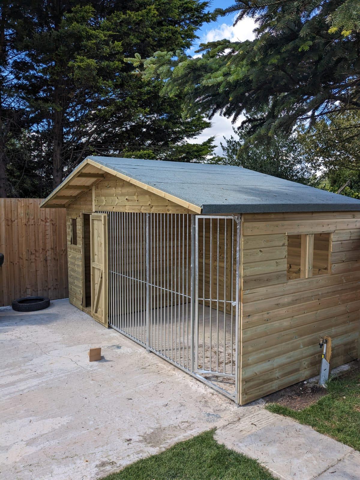 wooden dog kennel and run