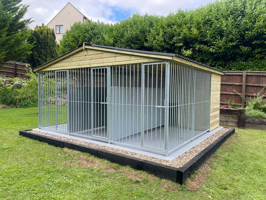 multiple wooden dog kennel and run