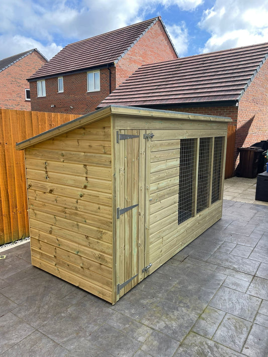 wooden dog kennel and run