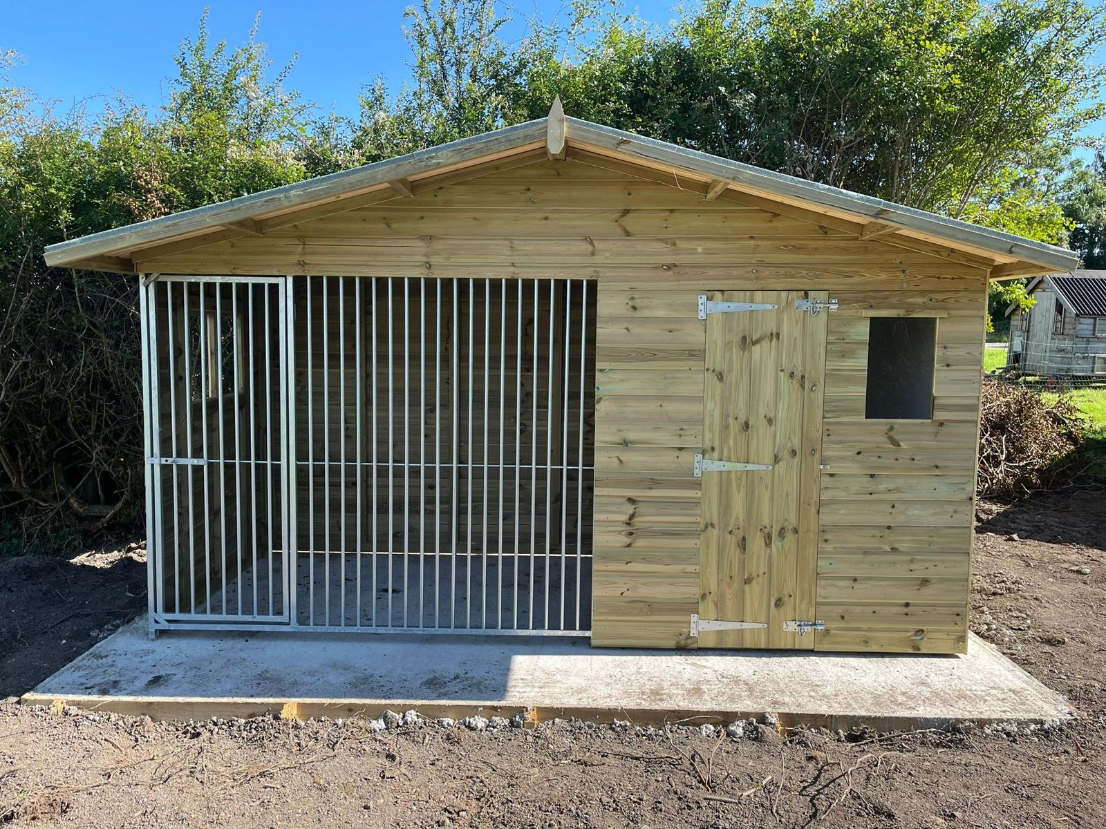 wooden dog kennel and run