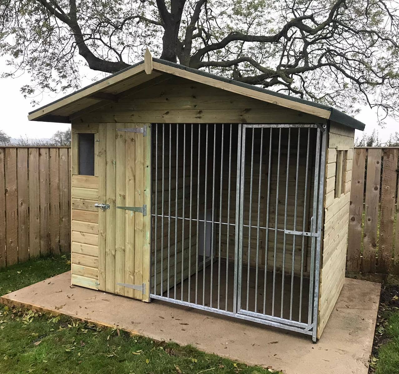 wooden dog kennel and run