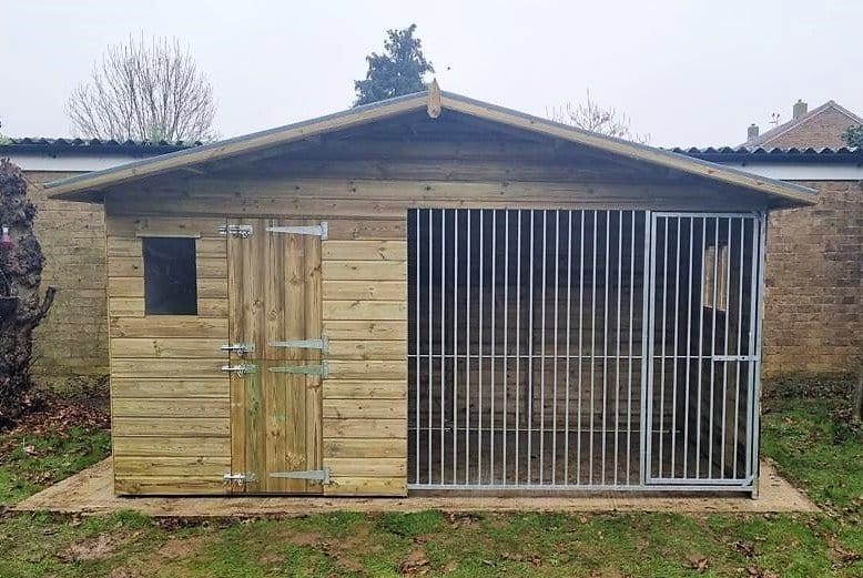 wooden dog kennel and run