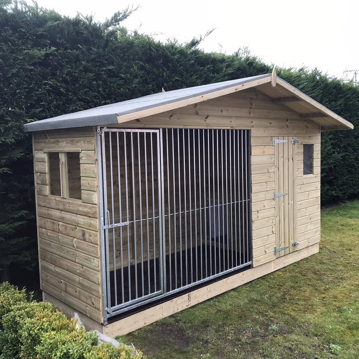 wooden dog kennel and run