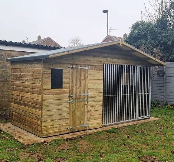 wooden dog kennel and run