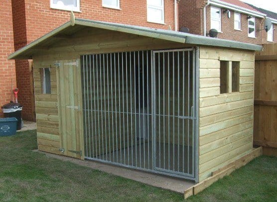 wooden dog kennel and run