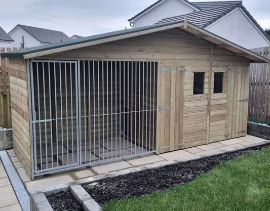 wooden dog kennel and run