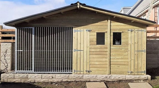 wooden dog kennel and run