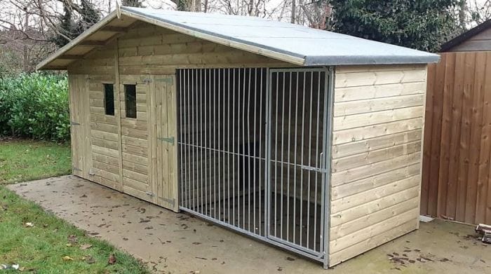 wooden dog kennel and run