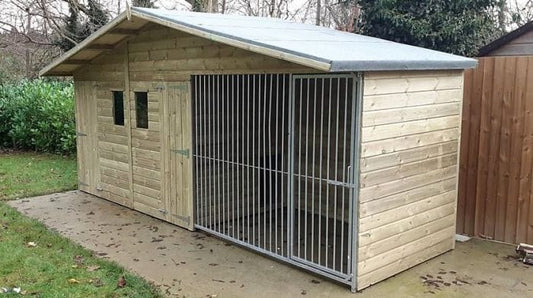 wooden dog kennel and run