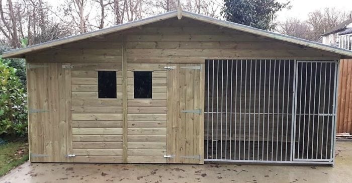 wooden dog kennel and run