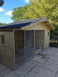 Load image into Gallery viewer, Elworth Chalet Wooden Dog Kennel And Run 14ft (wide) x 4ft (depth) x 6'6ft (apex)
