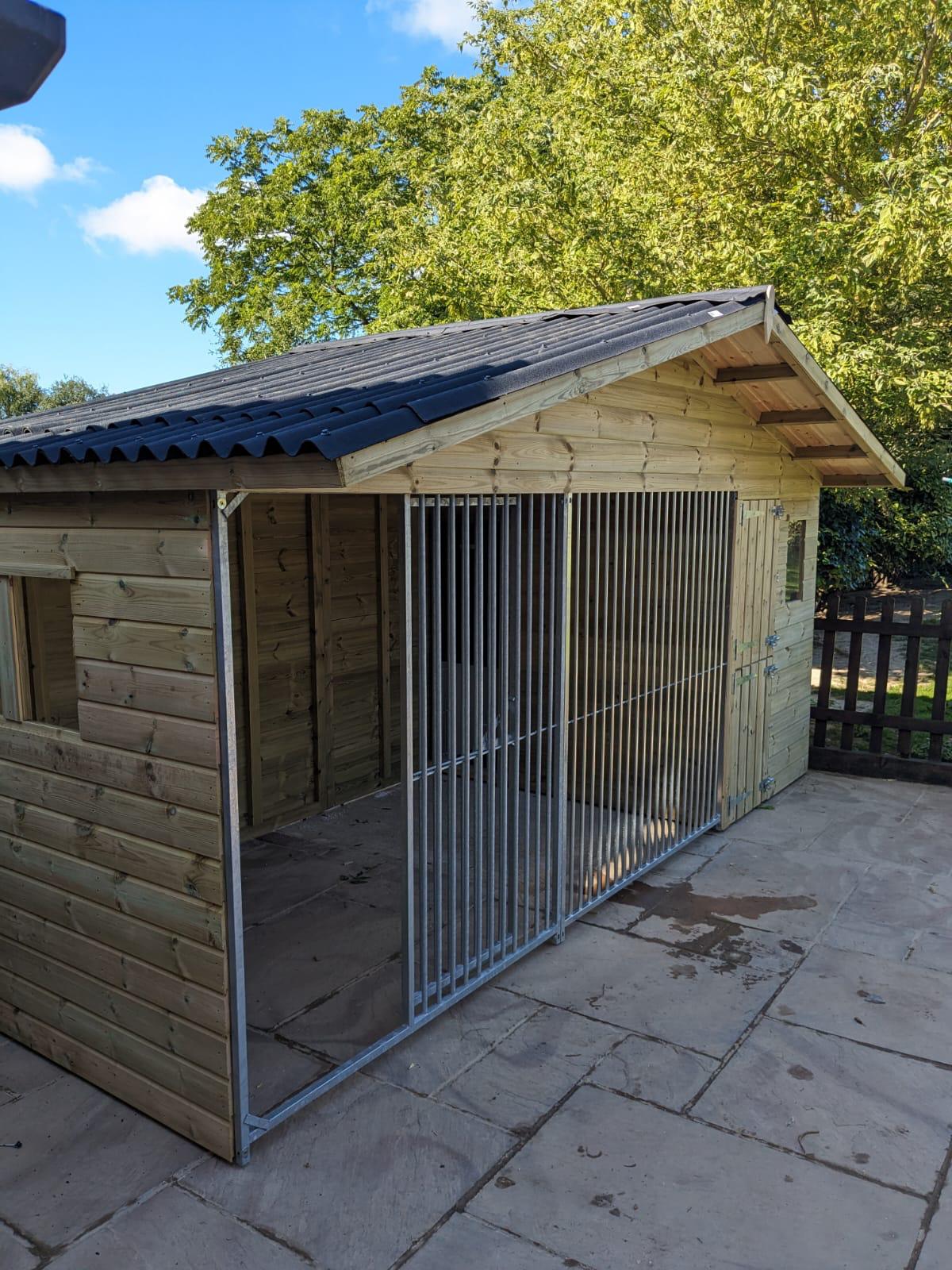 wooden dog kennel and run