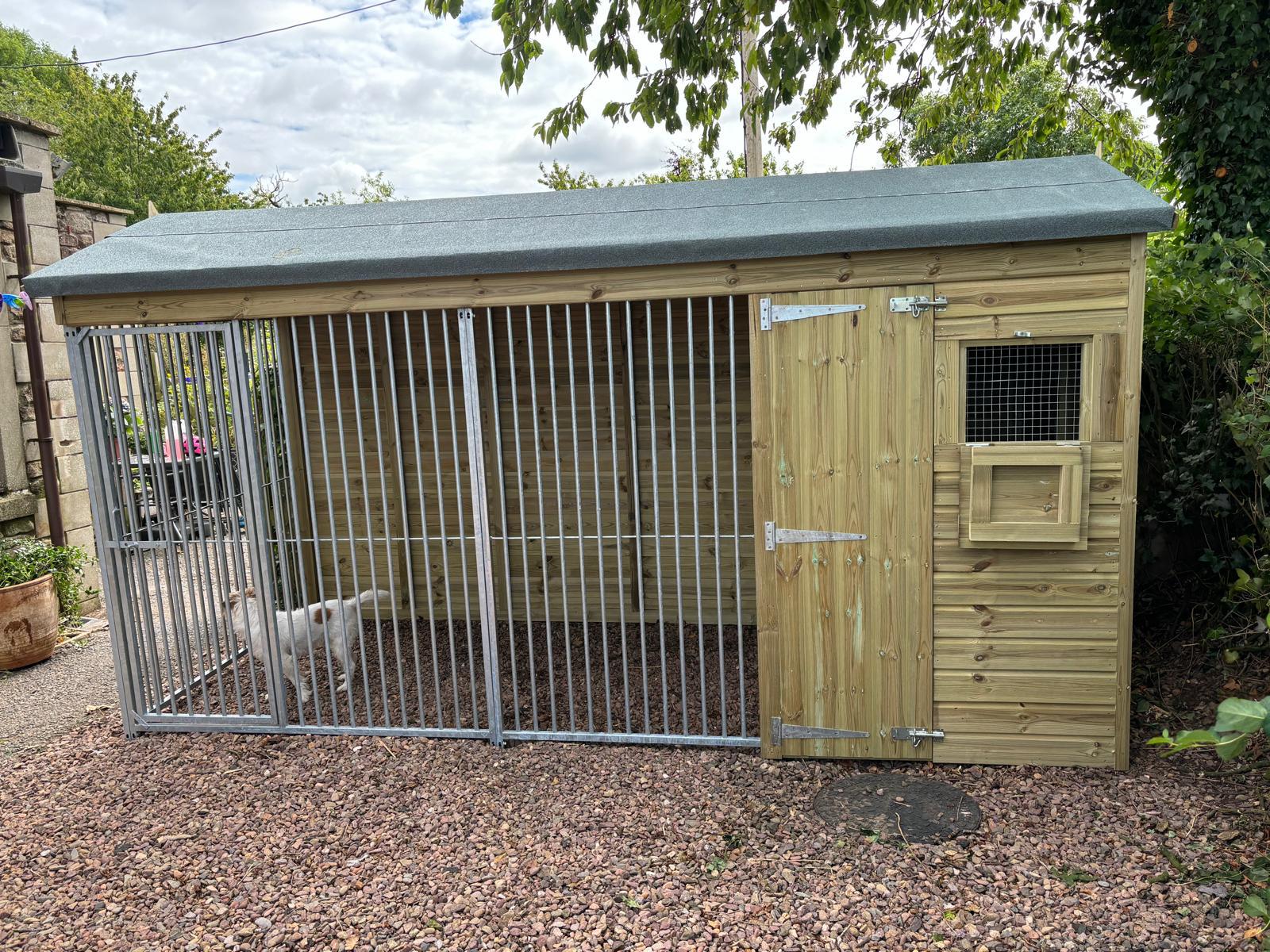 wooden dog kennel and run