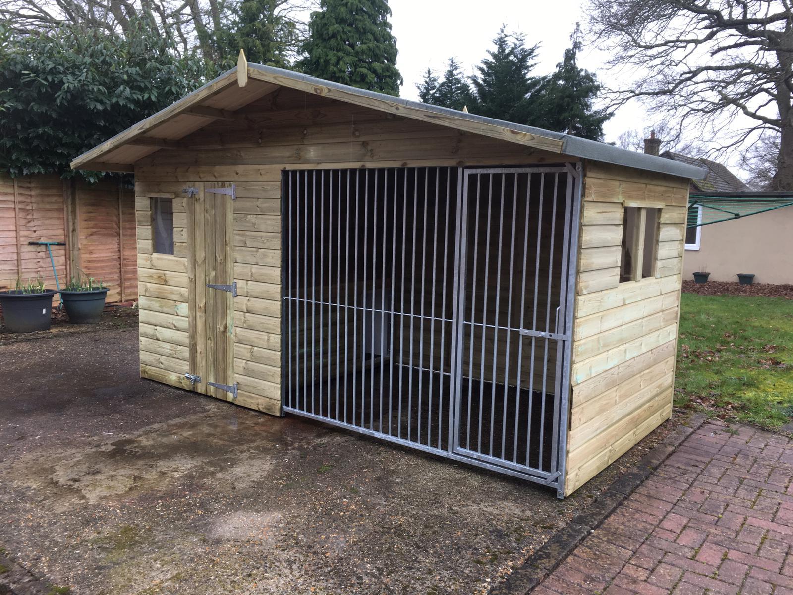 wooden dog kennel and run