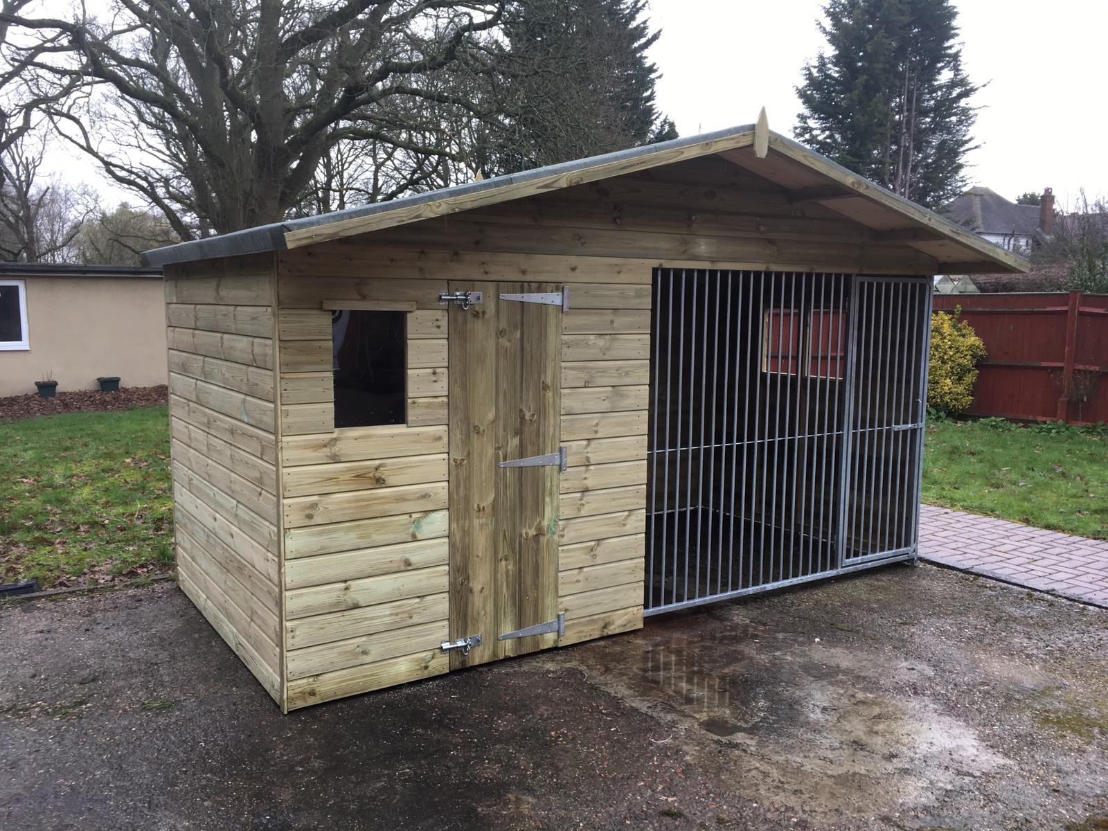 wooden dog kennel and run