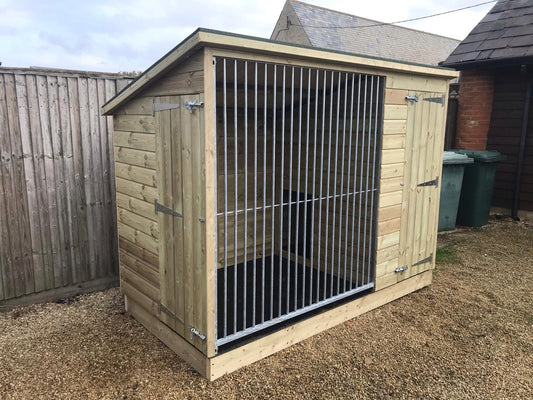 wooden dog kennel and run