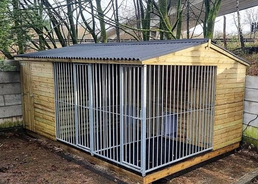 wooden dog kennel and run with storage