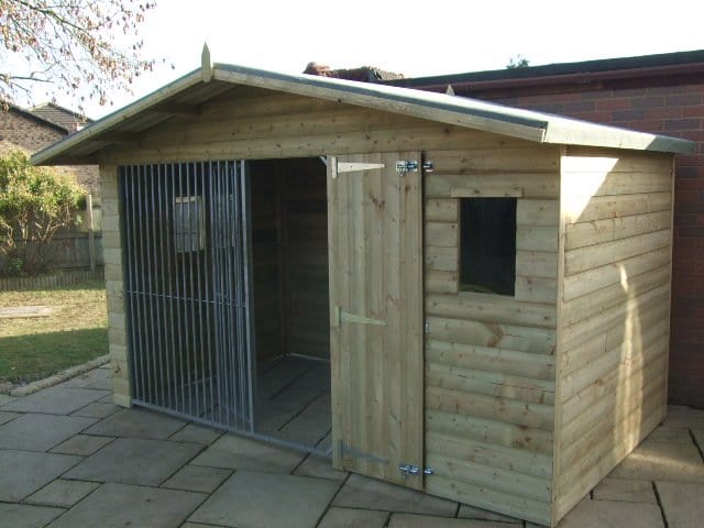 wooden dog kennel and run