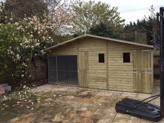 wooden dog kennel and run