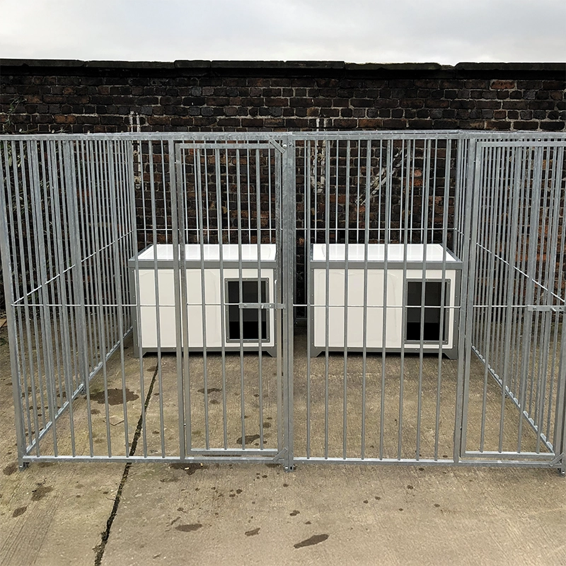 KENNELSTORE DOUBLE HOLDING GALVANISED DOG PEN & THERMAL DOG CABIN 10' (Wide) x 10' (Deep)