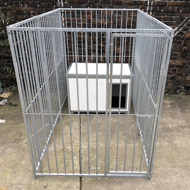 KENNELSTORE SINGLE HOLDING GALVANISED DOG PEN & THERMAL DOG CABIN 5' (Wide) x 10' (Deep)