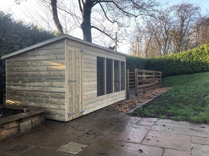 wooden dog kennel and run